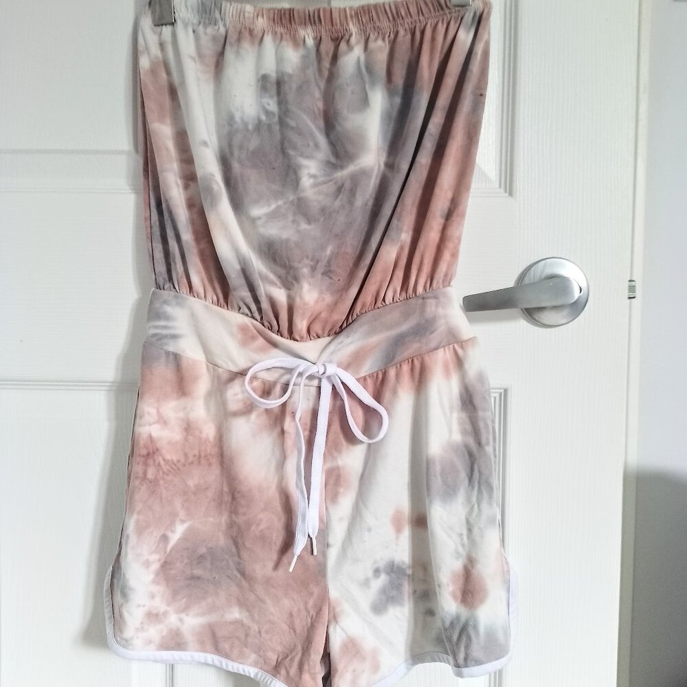 Gray Pink Tie Dye Romper